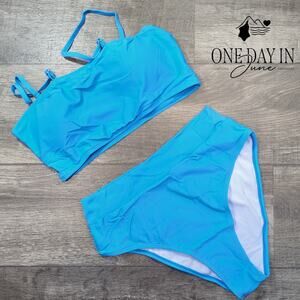 Pink Queen Crop High Waist Bikini Swimsuit Size L